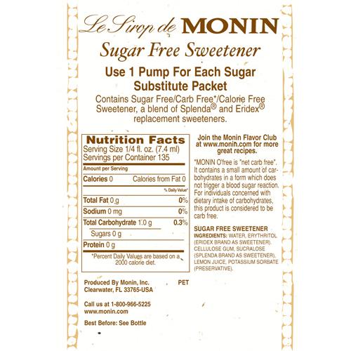 Monin Sugar Free Sweetener Syrup Bottle - 1 Liter-Syrups-monin-Restaurant Supply Drop