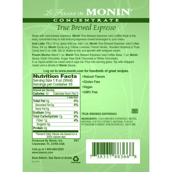 Monin True Brewed Espresso Concentrate Bottle - 1 Liter-Syrups-monin-Restaurant Supply Drop