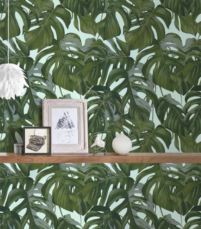 Monstera Dreams Wallpaper - Pale Blue - Discontinuing