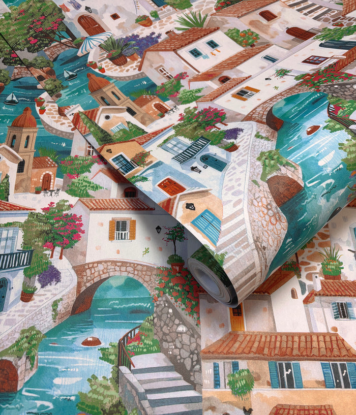 Monteroso – Coastal Town Wallpaper – Multi