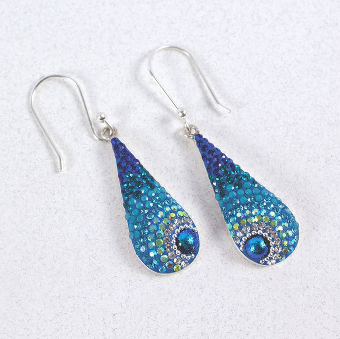Stunning Morning Drop Earrings by Mosaico Jewels showcasing a beautiful blend of teal and blue with sparkling accents, ideal for elevating your evening wear.