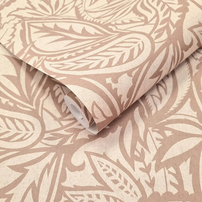 Musa Blush wallpaper roll showing the abstract leaf repeat