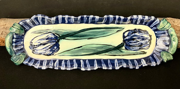 Narrow Tray with Blue Tulips