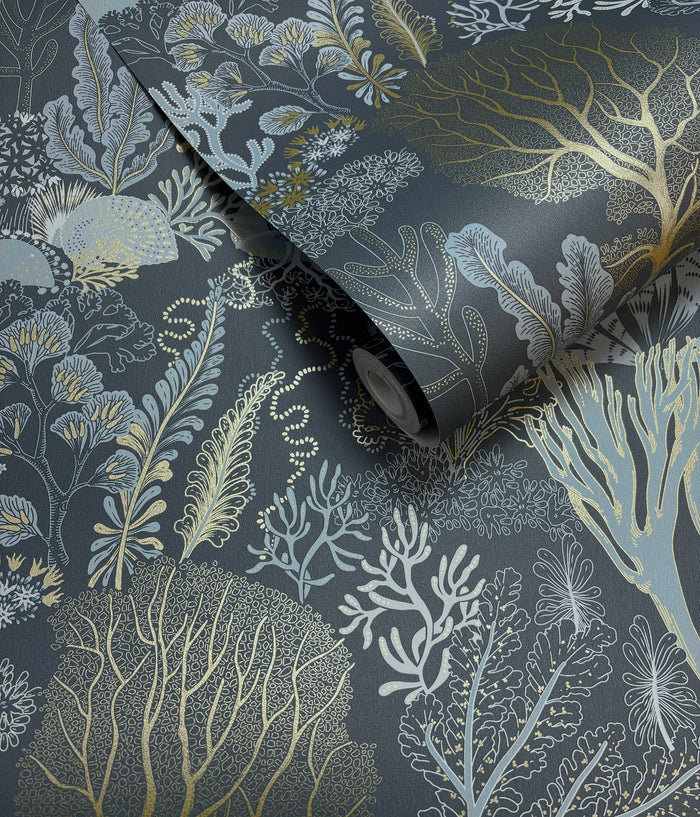 Nautilus – Coral & Kelp Wallpaper – Navy