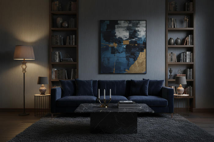 Nobile Blue Black Textured Wallpaper - Dark Moody Room