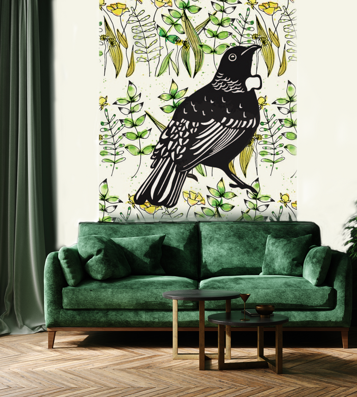 NZ Bird Series - Tui Meadow - Custom Sized Wallpaper Mural (per m2)