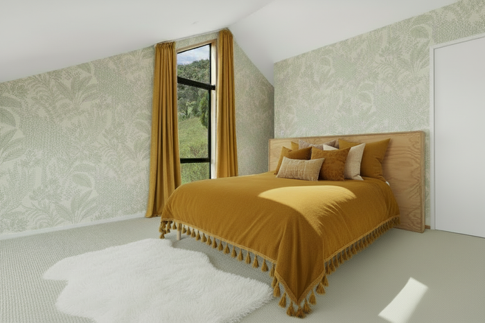 Luxe bedroom with cushions