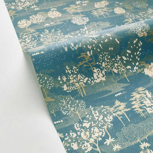 Olinda Garden Wallpaper - Teal Gold - Discontinuing