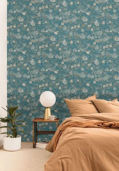 Olinda Garden Wallpaper - Teal Gold - Discontinuing
