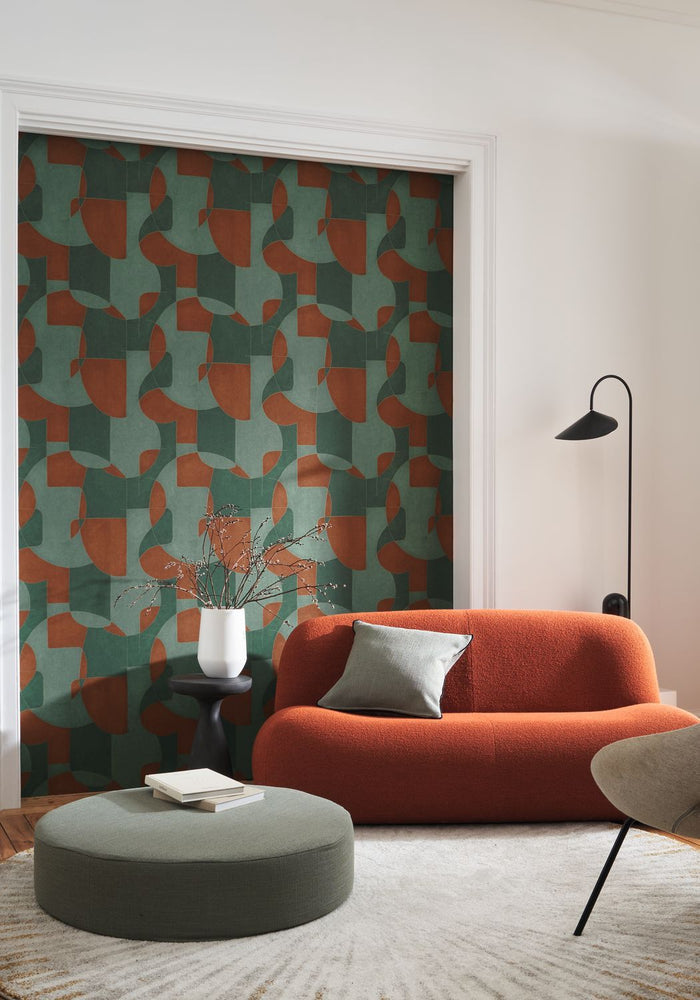 Op'art Geometric Wallpaper - Green/Copper