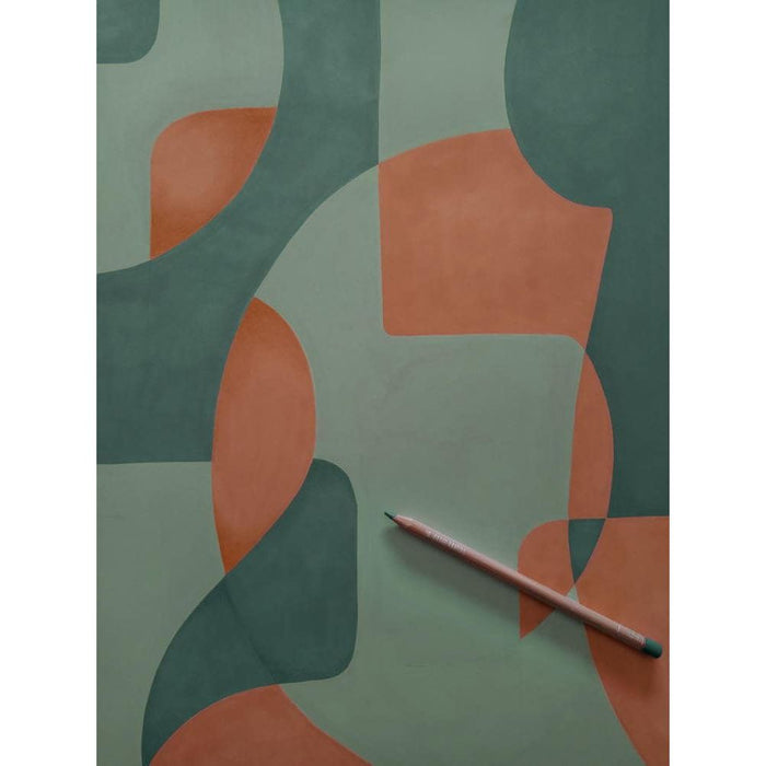 Op'art Geometric Wallpaper - Green/Copper