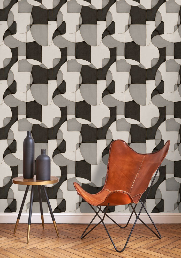 Op'art Geometric Wallpaper - Grey/Black