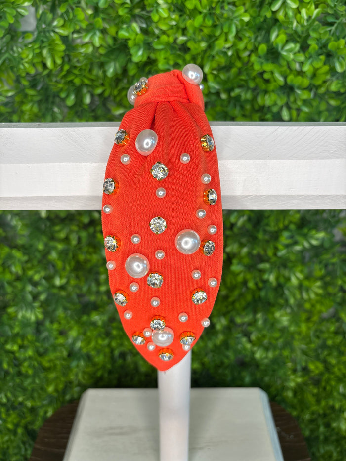Orange Rhinestone & Pearls Headband