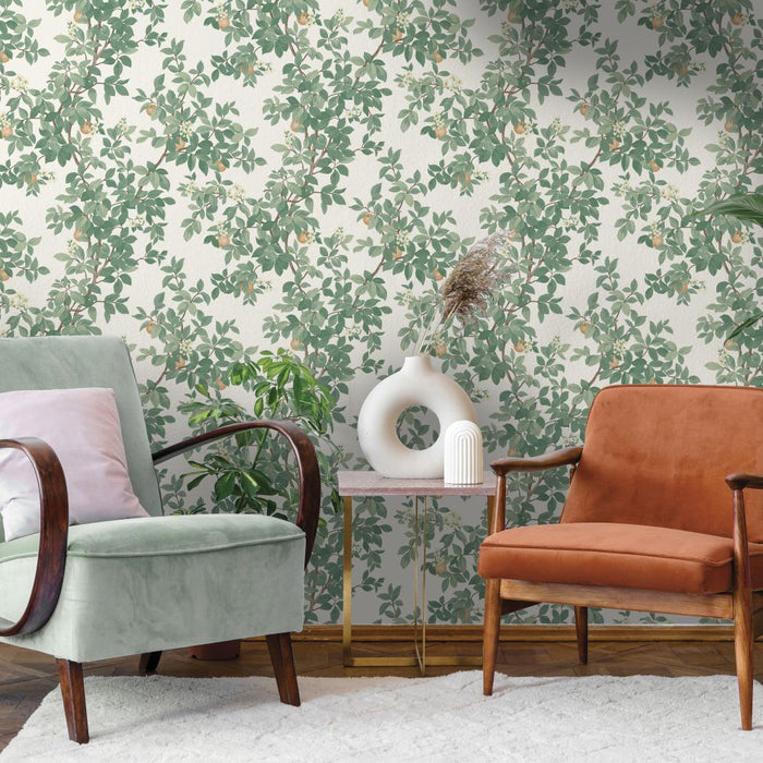 Orange Tree – Citrus Blossom Wallpaper – Cream Green