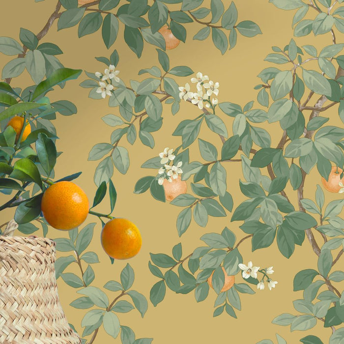 Orange Tree – Citrus Blossom Wallpaper – Ochre
