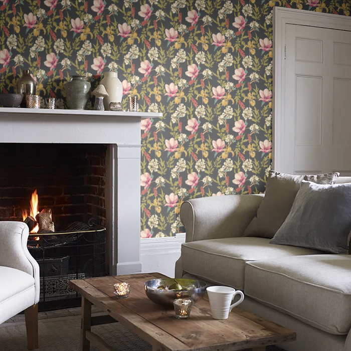 Orchid Bloom Wallpaper - Ebony & Raspberry