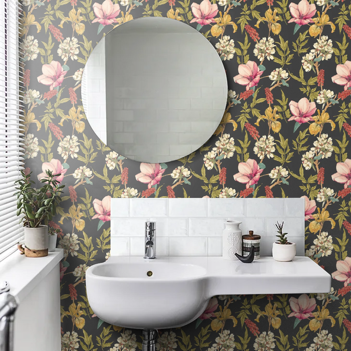 Orchid Bloom Wallpaper - Ebony & Raspberry