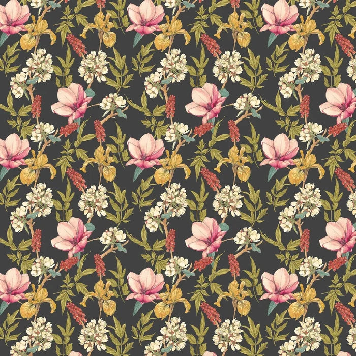 Orchid Bloom Wallpaper - Ebony & Raspberry