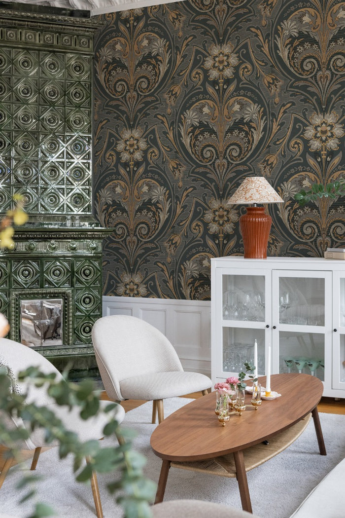Oscar Antique Medallion - Custom Sized Wallpaper Mural (per m2) - Dark Grey