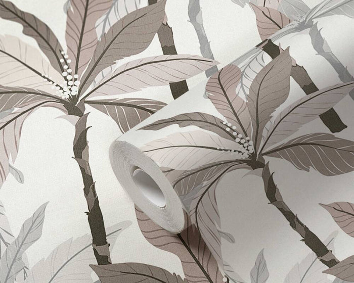 Palm Shadow Vinyl Wallpaper - Beige/Grey - Last 8 Rolls