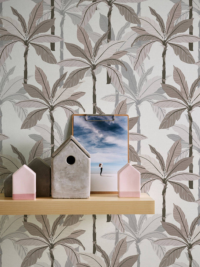 Palm Shadow Vinyl Wallpaper - Beige/Grey - Last 8 Rolls