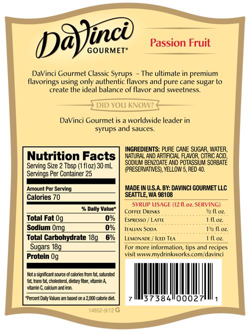 Passion Fruit DaVinci Gourmet Syrup Bottle - 750mL-Syrups-DaVinci Gourmet-Restaurant Supply Drop