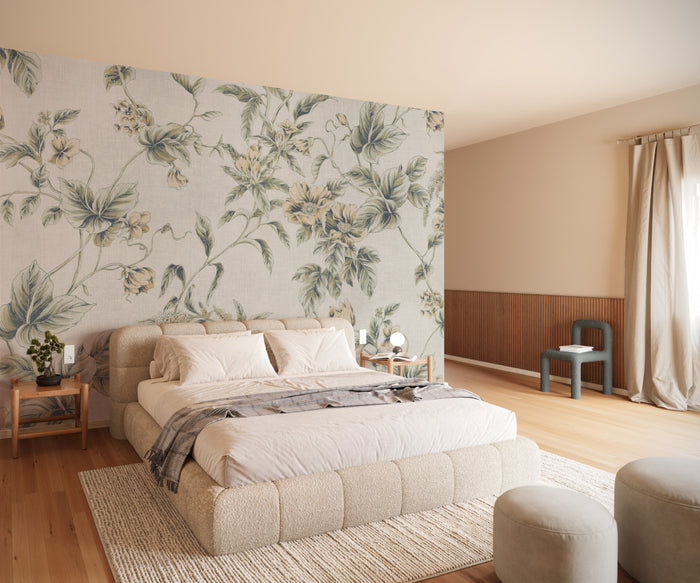Peachy Flora - Custom Sized Wallpaper Mural (per m2)