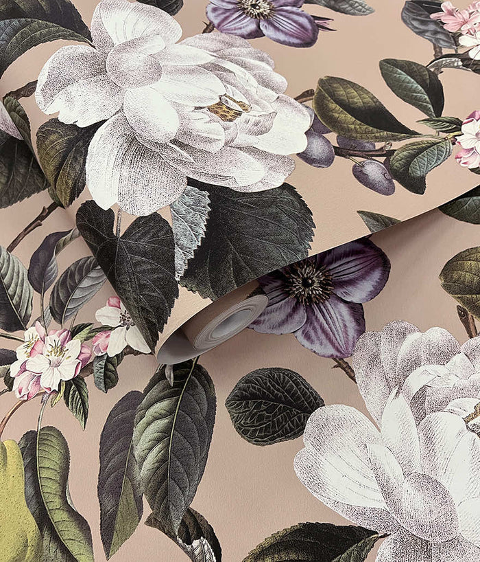 Roll of Pendula orchard botanical wallpaper in plaster