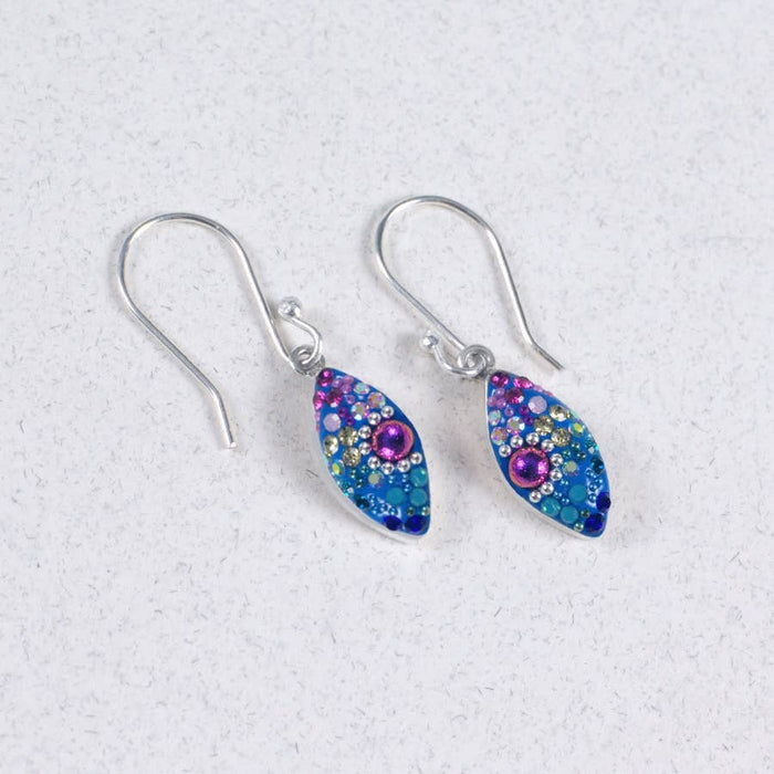 Petite Seed Earring by Mosaico Jewels featuring colorful sparkling bead design in an elegant leaf shape, perfect for adding a vibrant touch to any outfit.