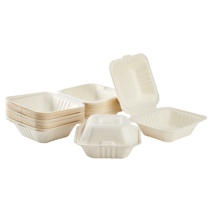 PFAS Free Compostable 6''x6'' Bagasse Food Containers - Karat Earth - 500 ct-To-Go Packaging-Karat-Restaurant Supply Drop