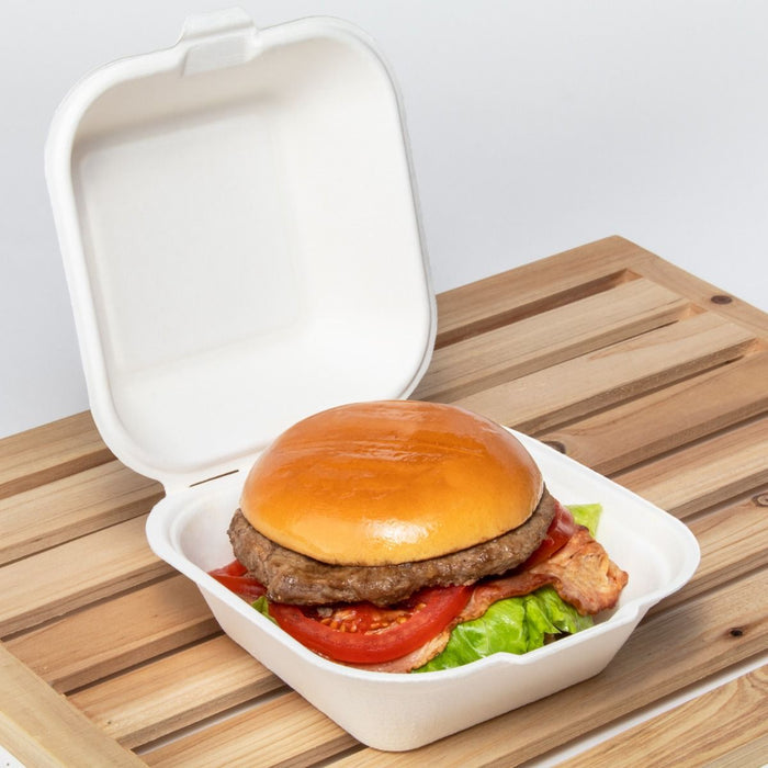 PFAS Free Compostable 6''x6'' Bagasse Food Containers - Karat Earth - 500 ct-To-Go Packaging-Karat-Restaurant Supply Drop