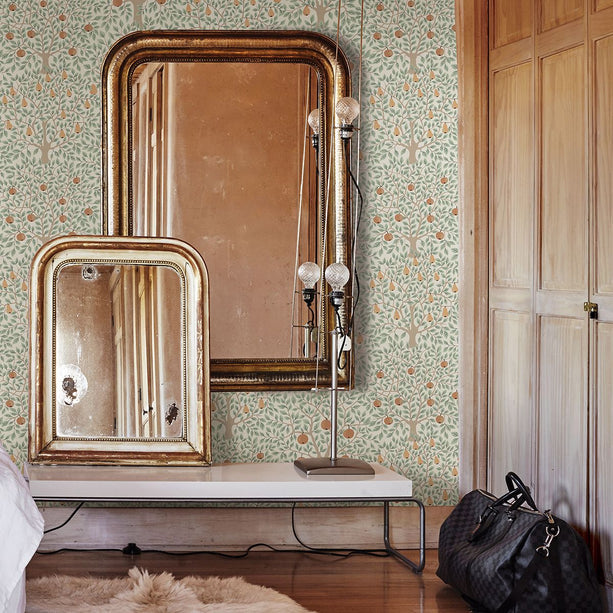 Pomona Pear Wallpaper - Green/Orange