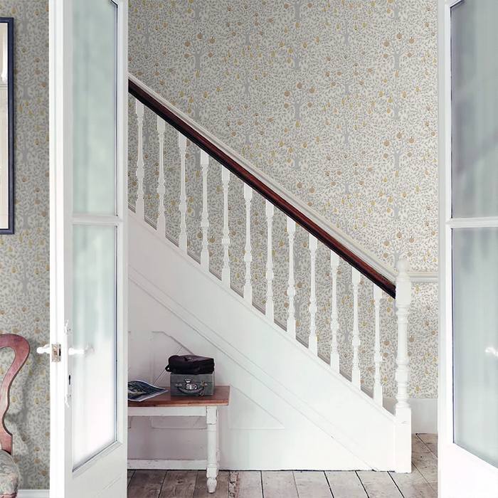 Pomona Pear Wallpaper - White/Grey/Gold