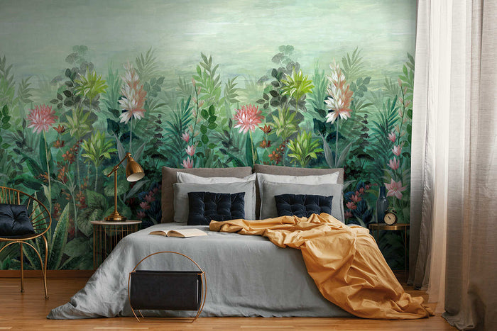 Primavera green botanical mural on a feature wall