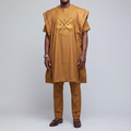 Regal Brown 3-Piece Embroidered Agbada Suit