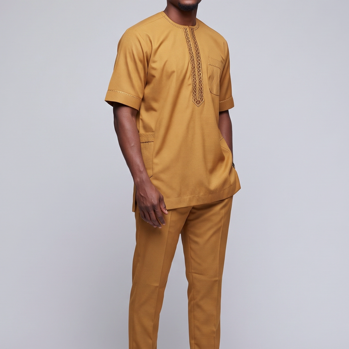 Regal Brown 3-Piece Embroidered Agbada Suit