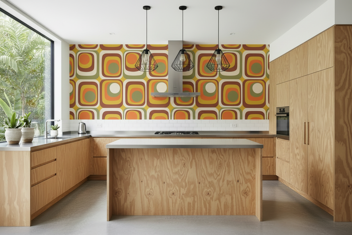 Kitchen with Retro Boogie Wallpaper