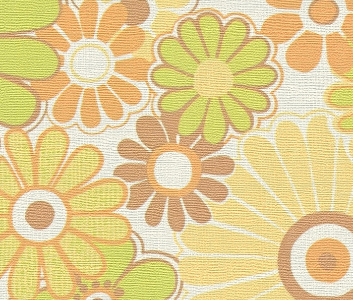 Retro Flowers Vinyl Wallpaper - Yellow