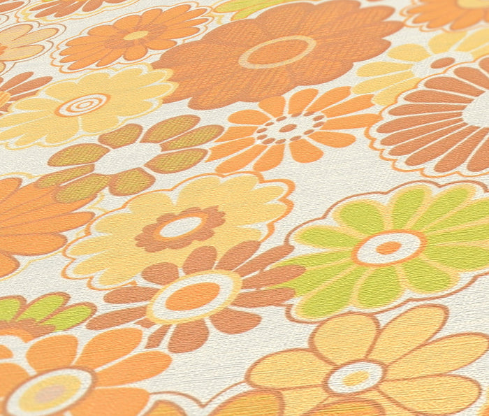Retro Flowers Vinyl Wallpaper - Yellow