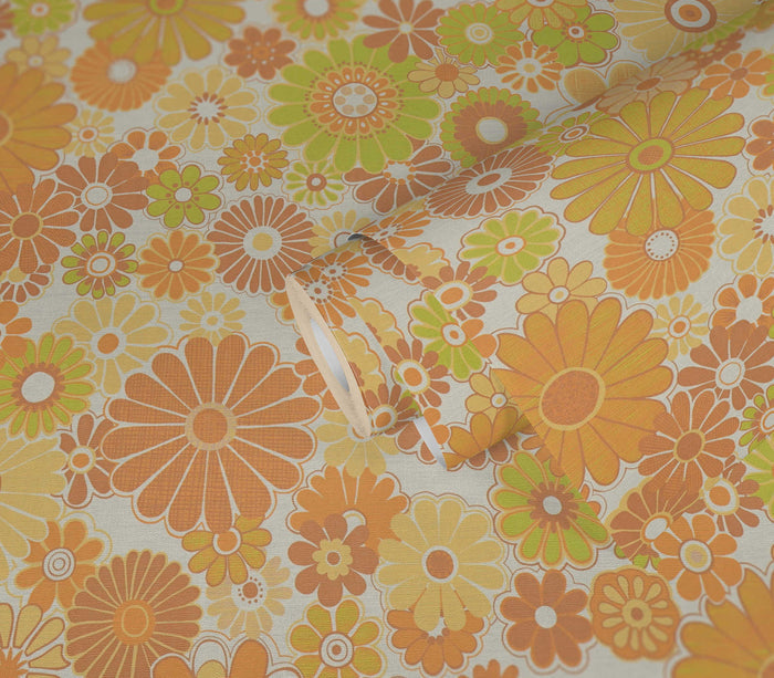 Retro Flowers Vinyl Wallpaper - Yellow