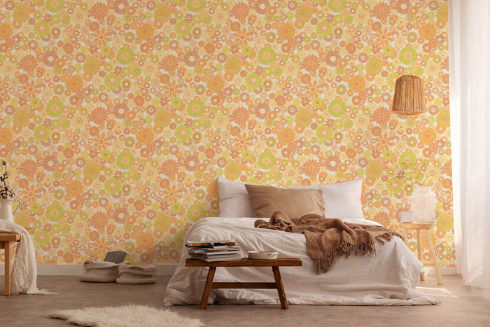 Retro Flowers Vinyl Wallpaper - Yellow