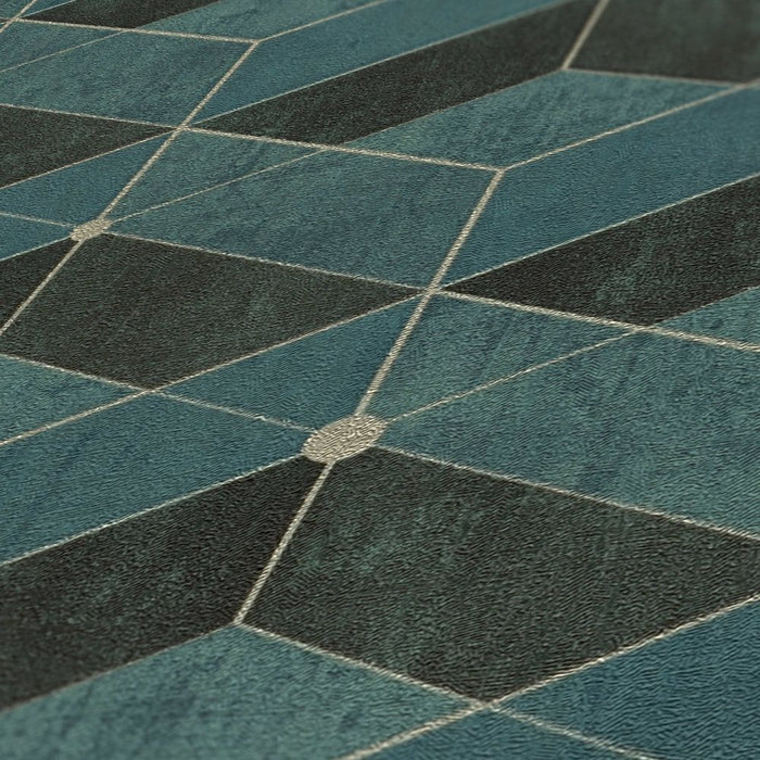 Retro Geometric Vinyl Wallpaper - Turquoise