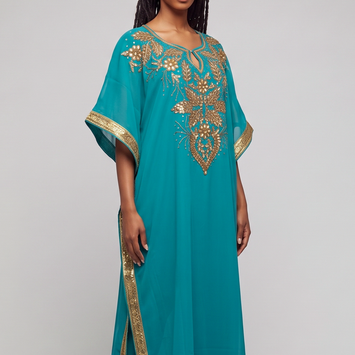 Royal Embellished Chiffon Kaftan Dress Set