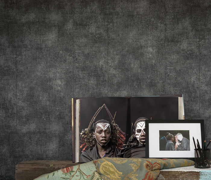 Rustic Industrial Vinyl Wallpaper - Black Charcoal - 60 Rolls Due October