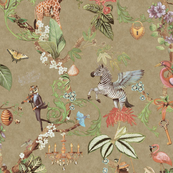 Safari Symphony – Whimsical Jungle Wallpaper – Gold