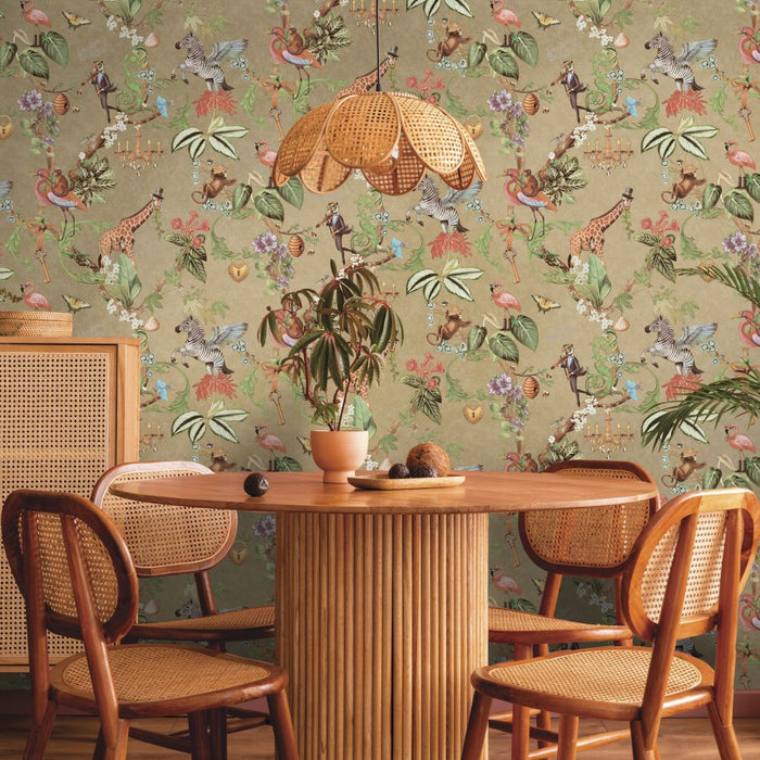 Safari Symphony – Whimsical Jungle Wallpaper – Gold