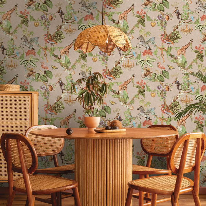 Safari Symphony – Whimsical Jungle Wallpaper – Soft Pink