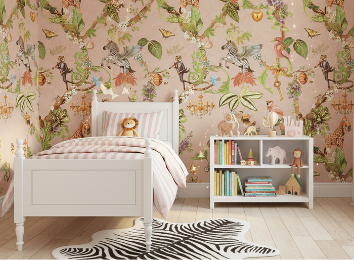 Little Girls Bedroom - Safari Symphony Soft Pink with Single Bed and Zebra Rug