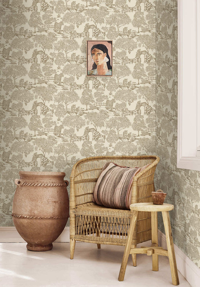 Samar Forest wallpaper in Neutral hung on a feature wall