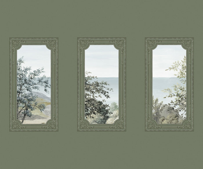Sample - A Room With A View - Custom Sized Wallpaper Mural (per m2) - Olive Green